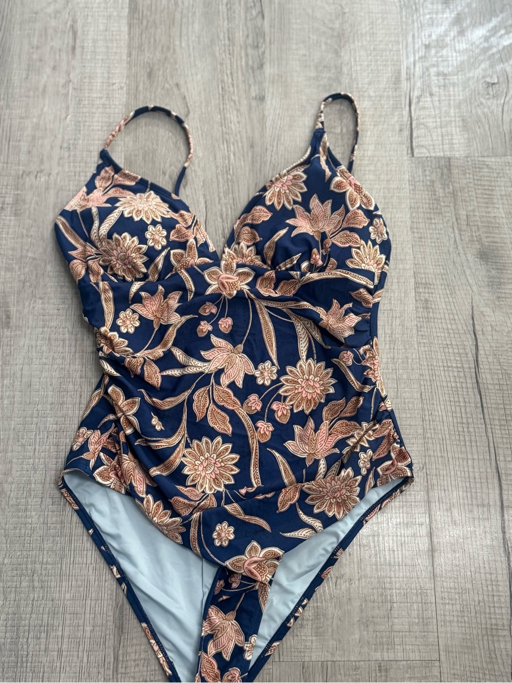 Cupshe Navy One-Piece Swimsuit with Pink Floral Print